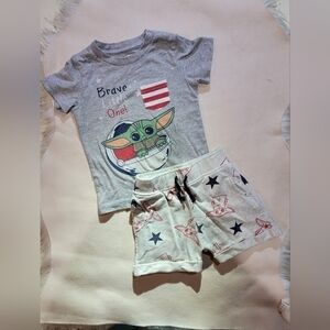 Star Wars "Brave little one" Yoda red, white blue 4th of July 2 piece 2T